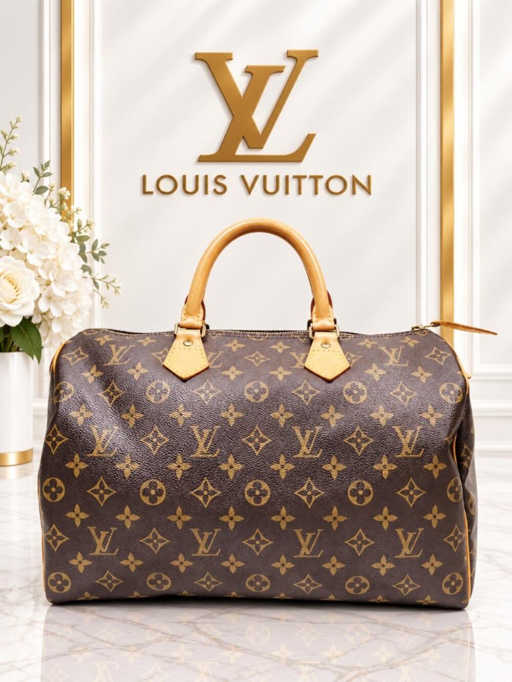 Authentic Louis Vuitton Speedy 35 Monogram Canvas Vintage Brown Top Handle